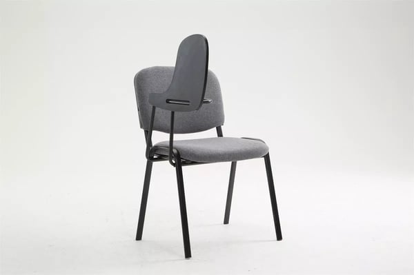 Ken Konferencestol med Klapbord, Gråt Stof, Mat Sort Metalstel