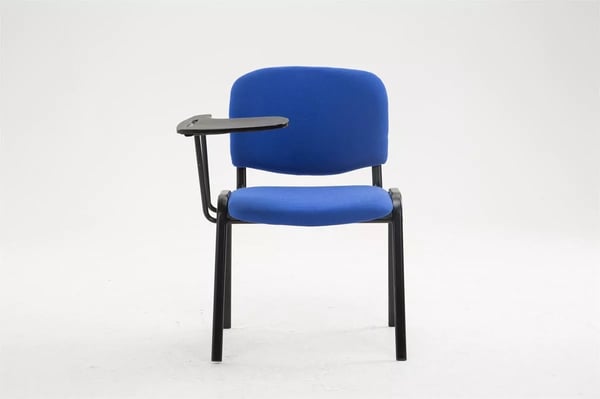 Ken Blå Stof Konferencestol med Klapbord, Mat Sort Metalstel