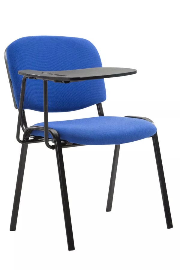 Ken Blå tyg konferensstol med fällbart bord, matt svart metallram