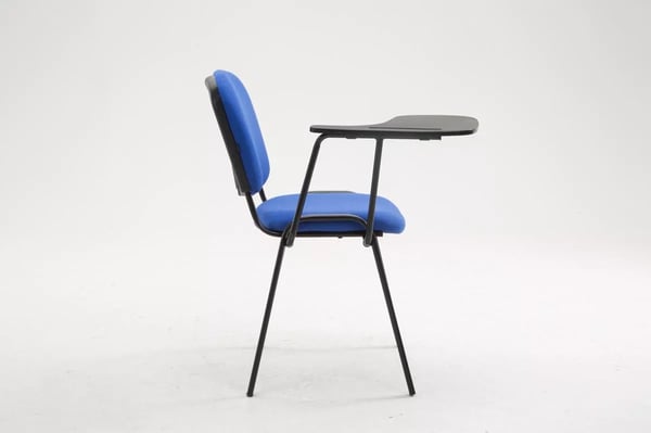 Ken Blå Stof Konferencestol med Klapbord, Mat Sort Metalstel