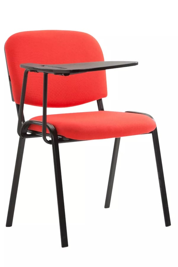 Ken konferensstol med fällbart bord, rött tyg, matt svart metallram