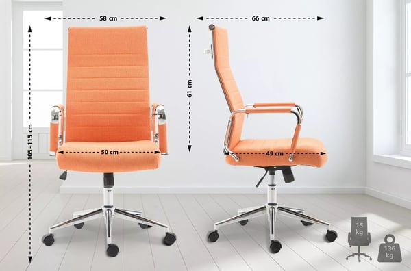 Kolumbus Orange stofkontorstol med krom-look metalfod