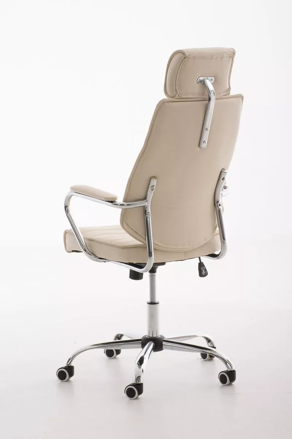 RAKO Executive Kontorstol Creme Kunstlæder Krom-look Metalbase Vippemekanisme
