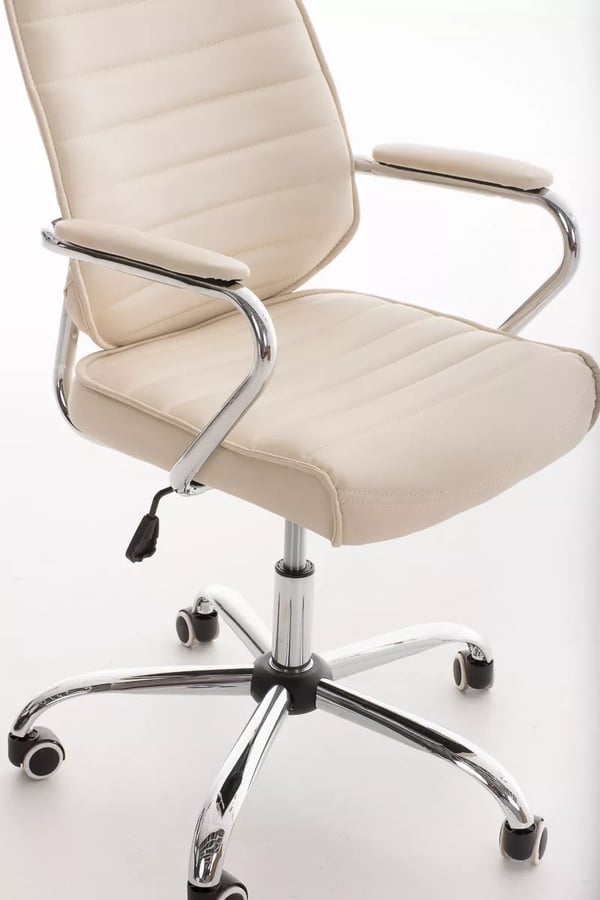 RAKO Executive Kontorstol Creme Kunstlæder Krom-look Metalbase Vippemekanisme