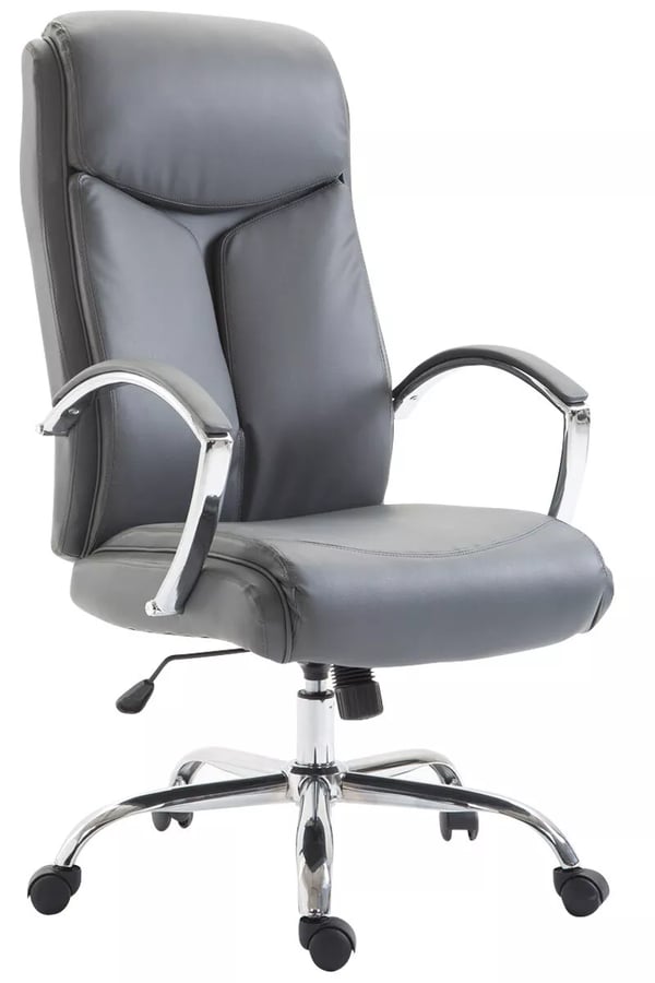 XL Toimistotuoli Vaud Harmaa Keinonahka, Kromi-look Metallirunko, Ergonominen, 140kg Kantavuus