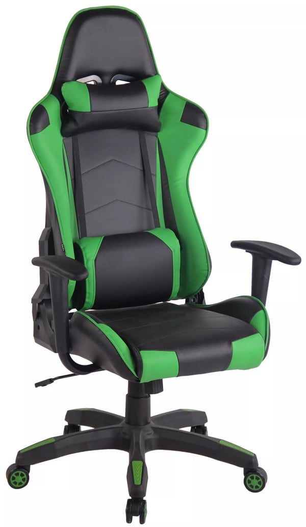 Miracle V2 Kontorsstol - Svart/Grön Konstläder, Plastram, Ergonomisk Racingstil med Svank- och Nackstöd, Justerbar Tilt och Höjd