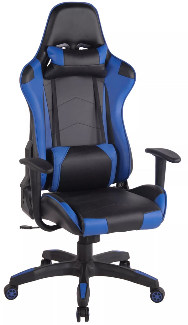 Miracle V2 kontorstol - Sort/blå kunstlæder, plaststel, ergonomisk racerdesign, justerbar vippefunktion og højde