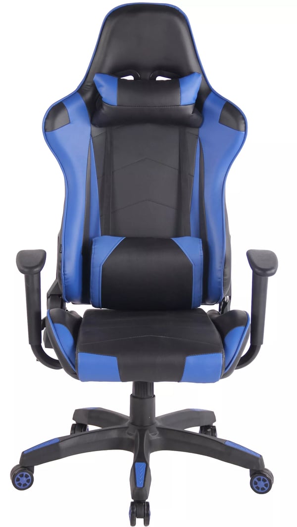 Miracle V2 kontorstol - Sort/blå kunstlæder, plaststel, ergonomisk racerdesign, justerbar vippefunktion og højde