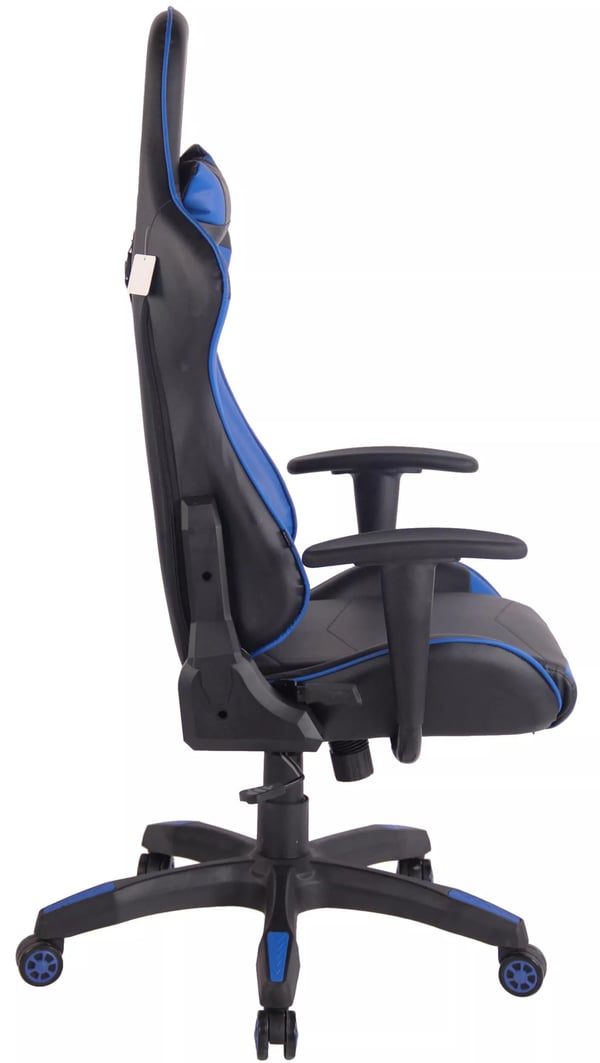 Miracle V2 kontorstol - Sort/blå kunstlæder, plaststel, ergonomisk racerdesign, justerbar vippefunktion og højde