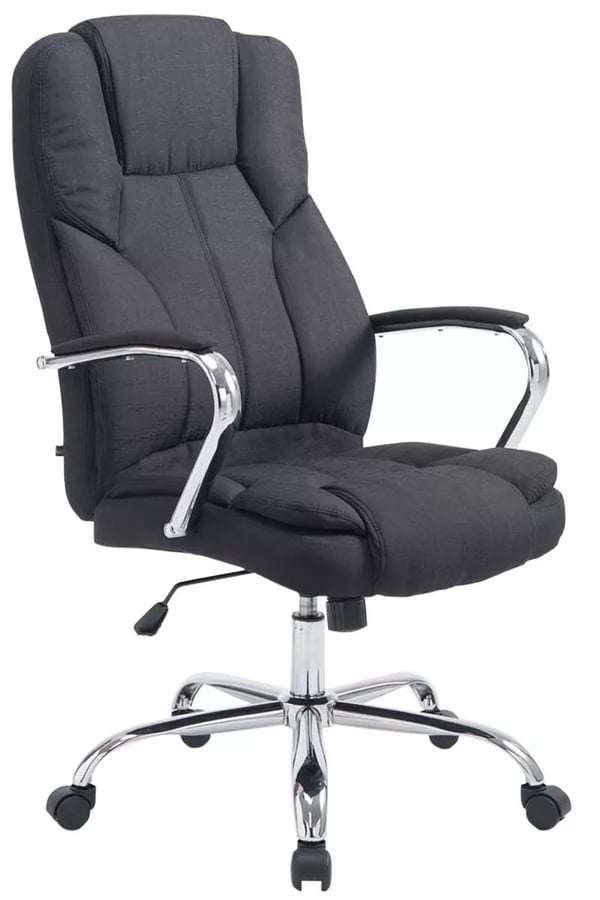 Xanthos V2 Kontorsstol i tyg - Extra stor, svart, metallram i kromlook, 210 kg kapacitet