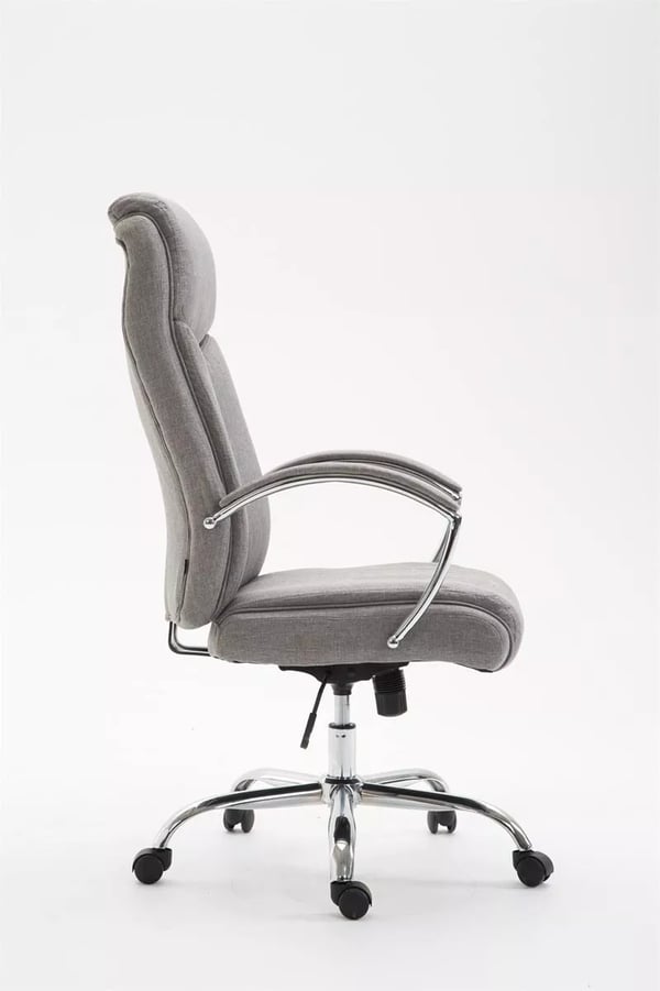XL Kontorstol Vaud Stof Grå, Krom-look Metalstel, Ergonomisk, 140 kg Kapacitet, Vippefunktion