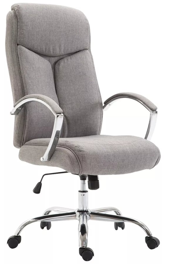 XL Kontorsstol Vaud Tyg Grå, Kromfärgad Metallram, Ergonomisk, 140 kg Kapacitet, Tiltfunktion
