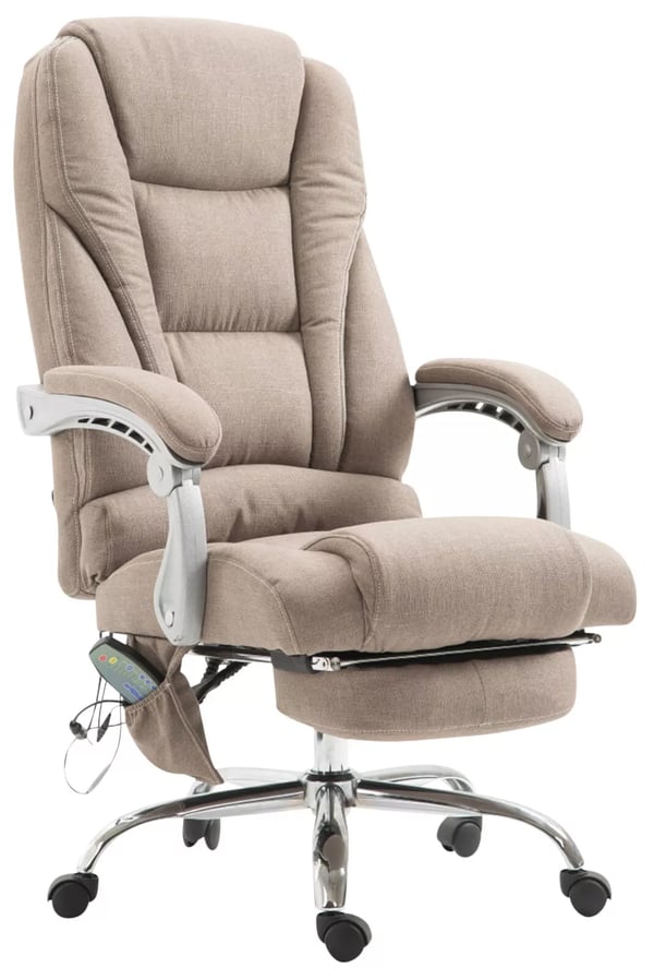 Pacific Taupe stofkontorstol med massagefunktion og fodstøtte, krom-look metalstel