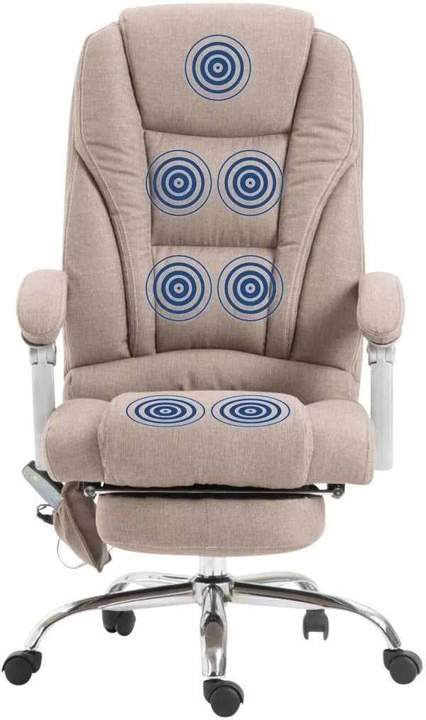 Pacific Taupe stofkontorstol med massagefunktion og fodstøtte, krom-look metalstel