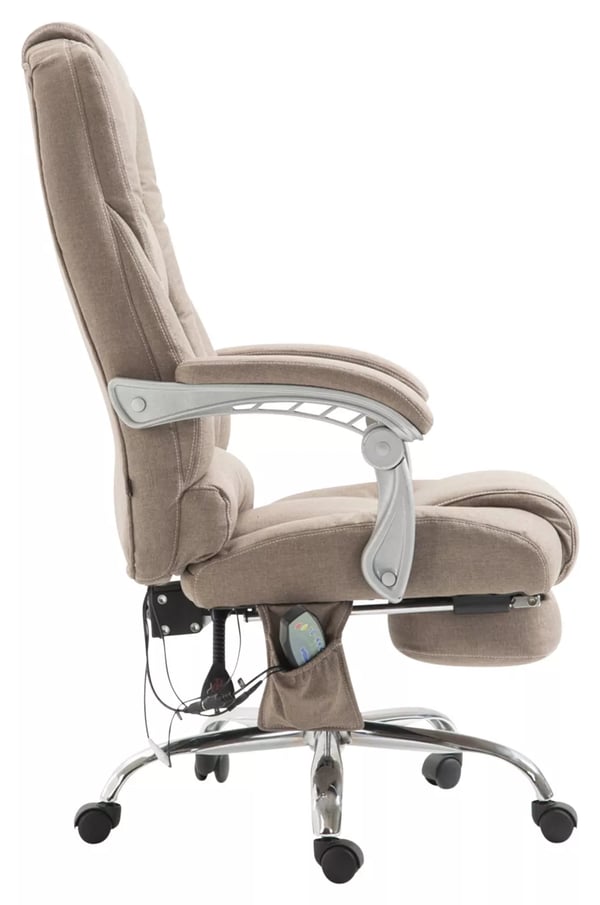 Pacific Taupe stofkontorstol med massagefunktion og fodstøtte, krom-look metalstel