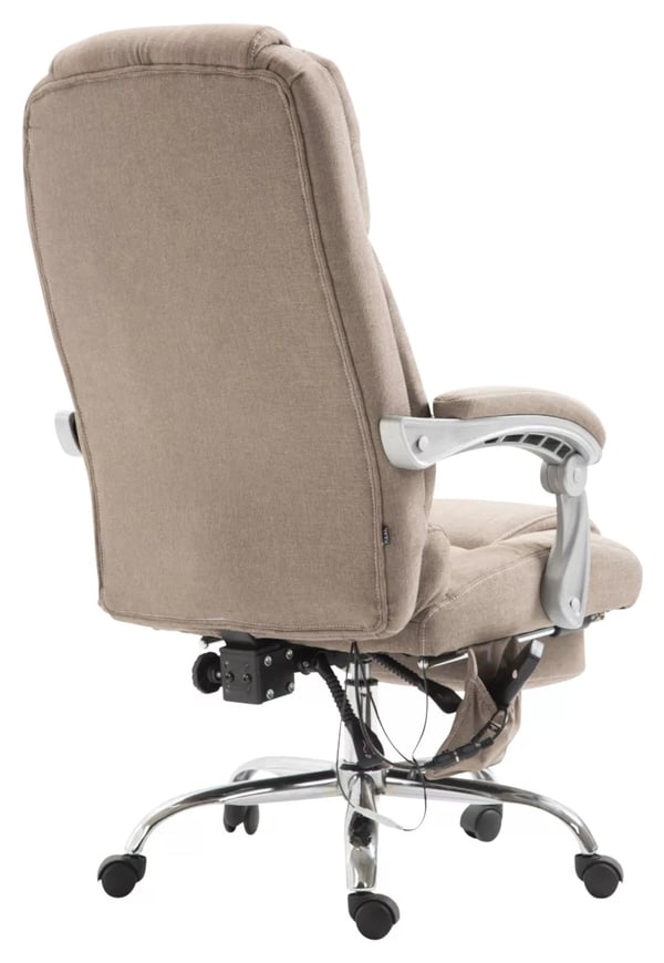 Pacific Taupe stofkontorstol med massagefunktion og fodstøtte, krom-look metalstel