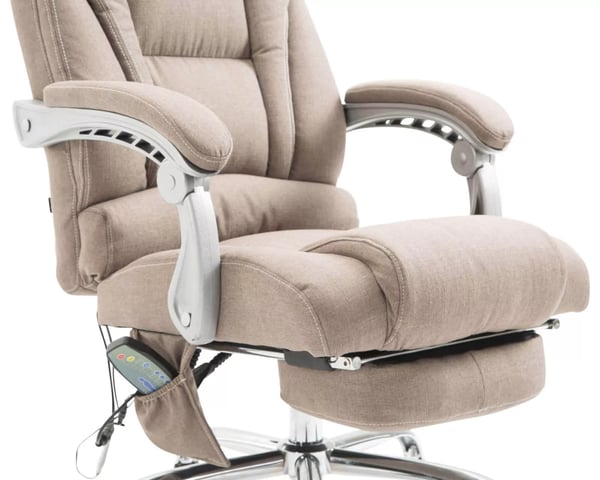 Pacific Taupe stofkontorstol med massagefunktion og fodstøtte, krom-look metalstel