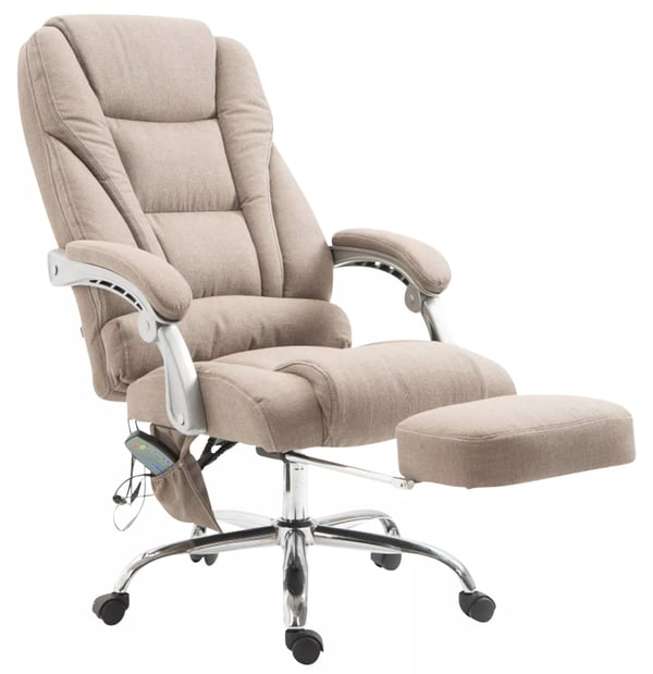 Pacific Taupe stofkontorstol med massagefunktion og fodstøtte, krom-look metalstel