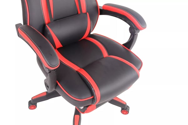 Kontorstol Heat Sort/Rød - Ergonomisk kunstlæder med integreret fodstøtte og lændestøtte