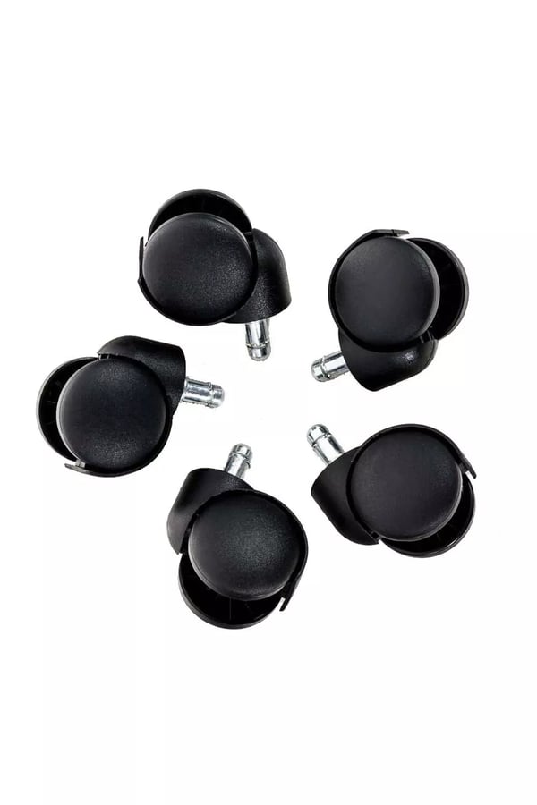 5-pak universelle plasthjul til stole - 50 mm diameter, 11 mm stift, sort
