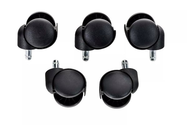 5-pak universelle plasthjul til stole - 50 mm diameter, 11 mm stift, sort