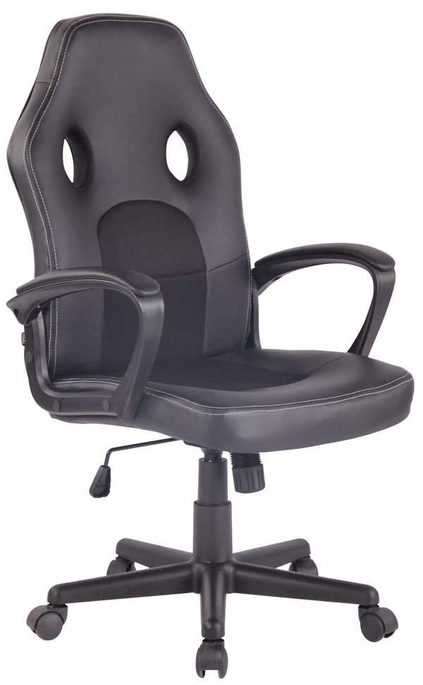 Elbing Svart Kontorsstol i Konstläder med Plastbas - Sportig Design, Ergonomisk, Justerbar Höjd och Gungmekanism, Max Last 120 kg
