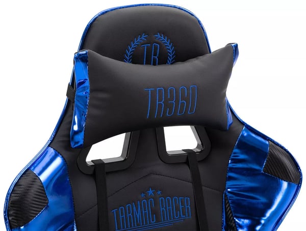 Turbo XL kontorstol med integreret fodstøtte, sort/blå imiteret læder, justerbar højde, drejelige armlæn, plastramme