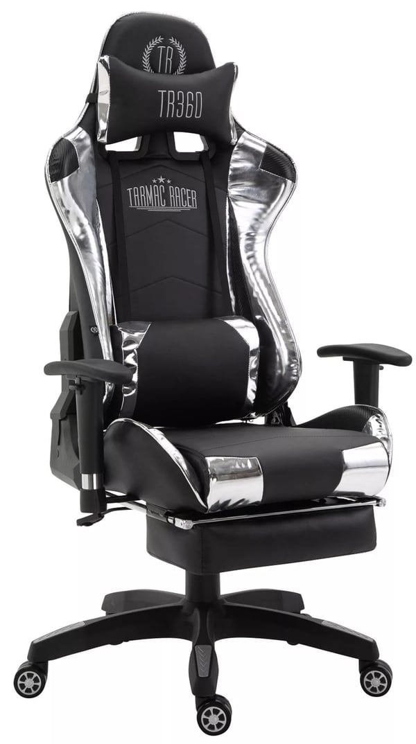 Turbo XL Racing kontorstol med justerbar fodstøtte og lændestøtte, sort/hvid imiteret læder, plastramme