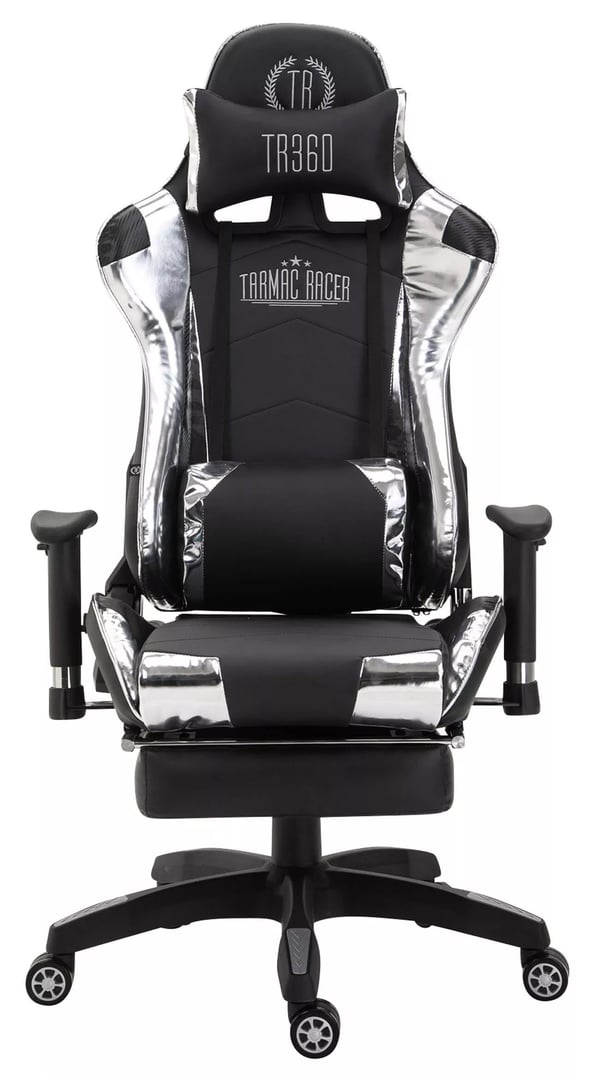 Turbo XL Racing kontorstol med justerbar fodstøtte og lændestøtte, sort/hvid imiteret læder, plastramme