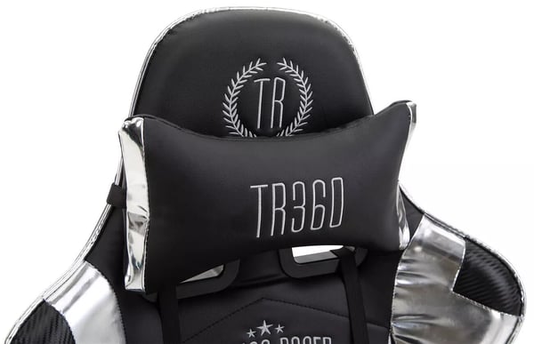 Turbo XL Racing kontorstol med justerbar fodstøtte og lændestøtte, sort/hvid imiteret læder, plastramme