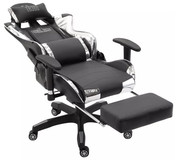 Turbo XL Racing kontorstol med justerbar fodstøtte og lændestøtte, sort/hvid imiteret læder, plastramme