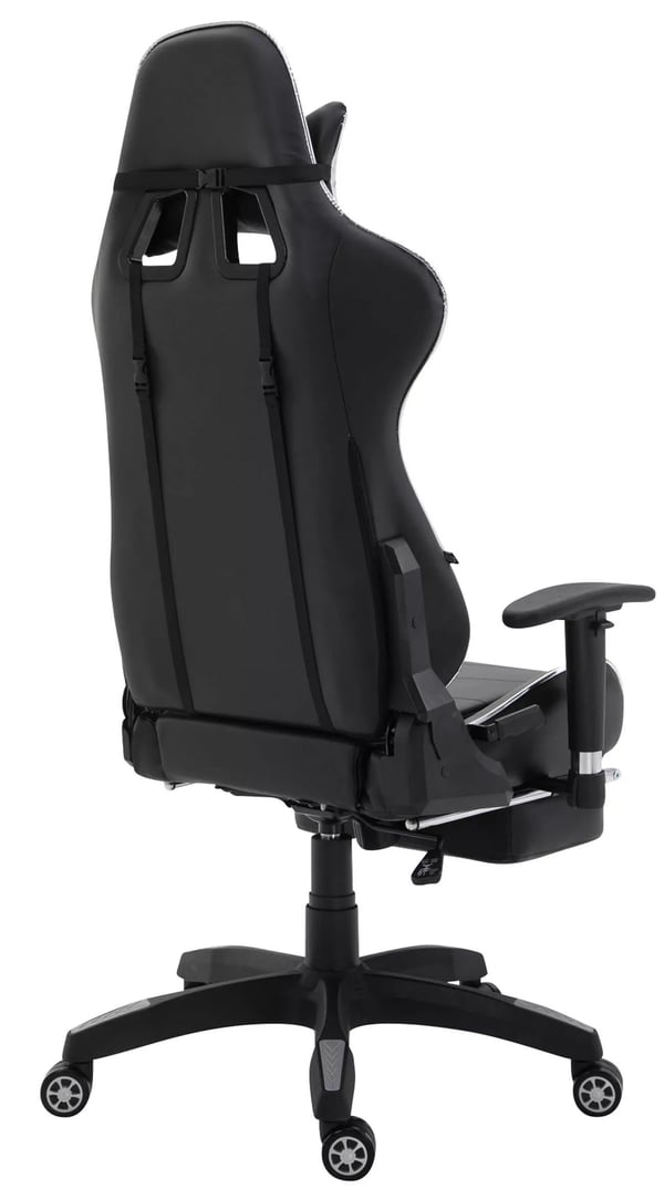 Turbo XL Racing kontorstol med justerbar fodstøtte og lændestøtte, sort/hvid imiteret læder, plastramme