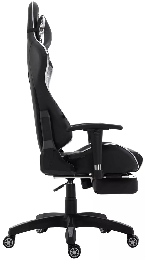 Turbo XL Racing kontorstol med justerbar fodstøtte og lændestøtte, sort/hvid imiteret læder, plastramme