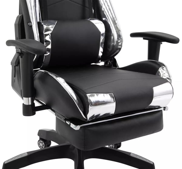Turbo XL Racing kontorstol med justerbar fodstøtte og lændestøtte, sort/hvid imiteret læder, plastramme