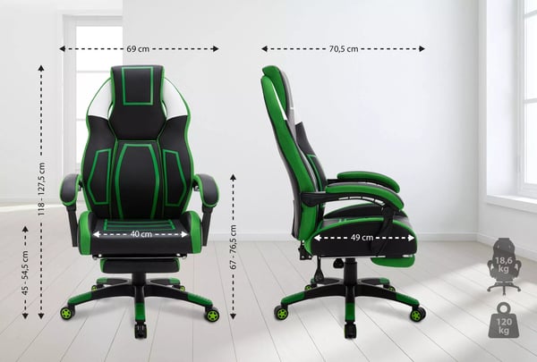 Toimistotuoli Clovis Keinonahka Musta/Vihreä Kallistettava ja Korkeussäädettävä - Ergo-Design