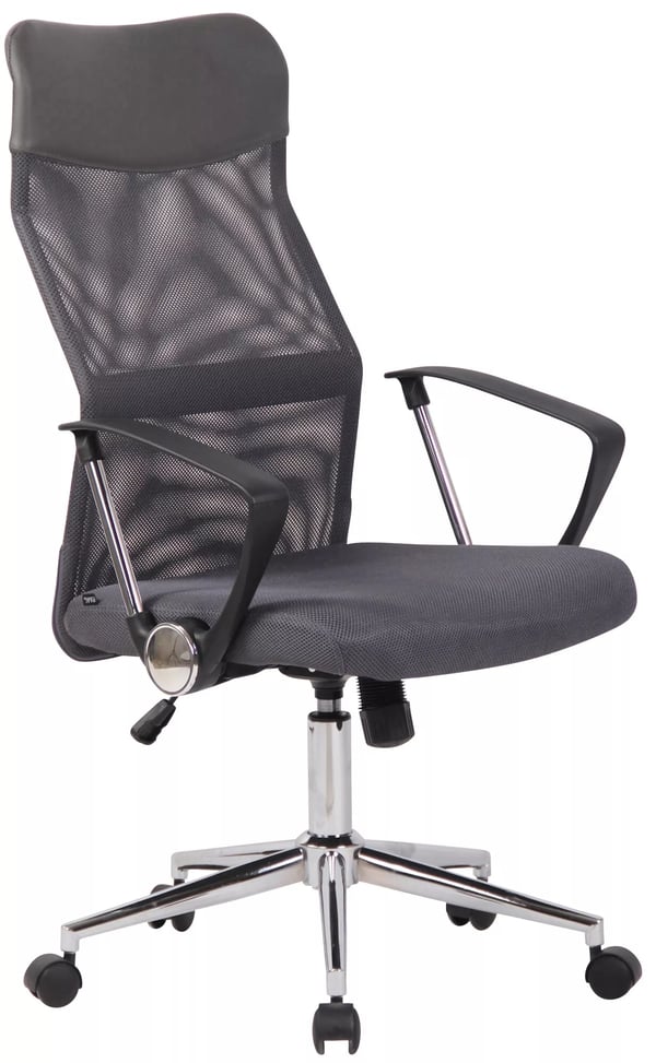 Grå mikrofiber kontorsstol med kromfärgad metallram och ergonomiskt ryggstöd