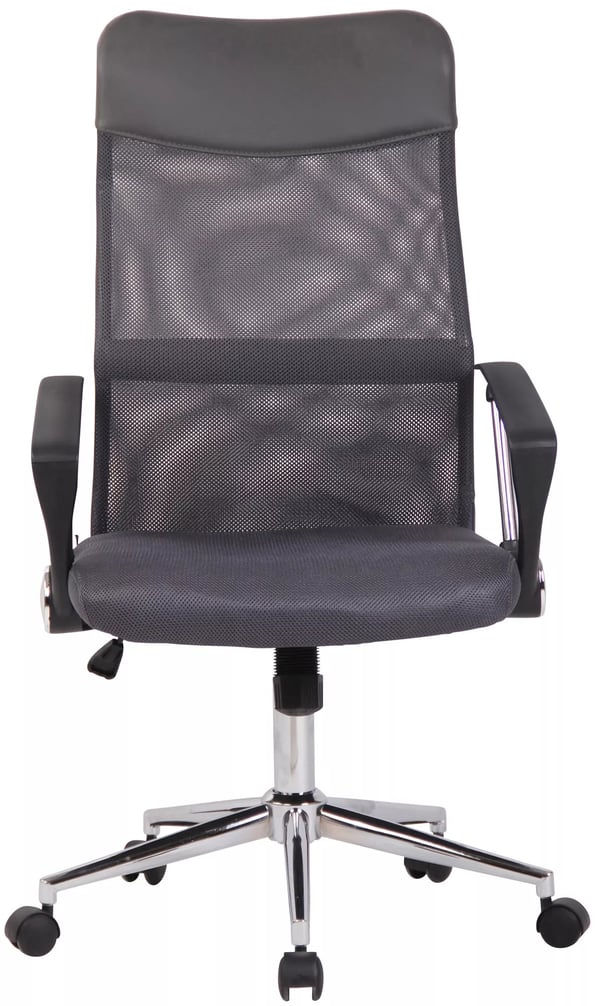 Grå mikrofiber kontorstol med krom-look metalramme og ergonomisk ryglæn