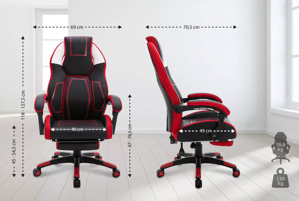 Toimistotuoli Clovis, keinonahka, musta/punainen, säädettävä, ergonominen selkänoja
