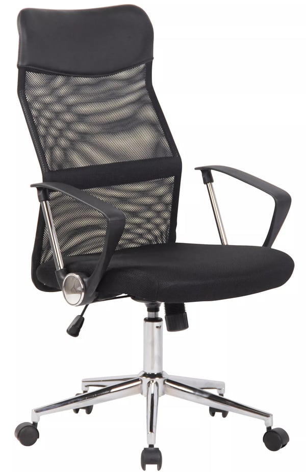 Korba Ergonomisk Kontorstol med Netryg, Sort Mikrofibersæde, Krom-look Metalramme, Drejefod med Hjul