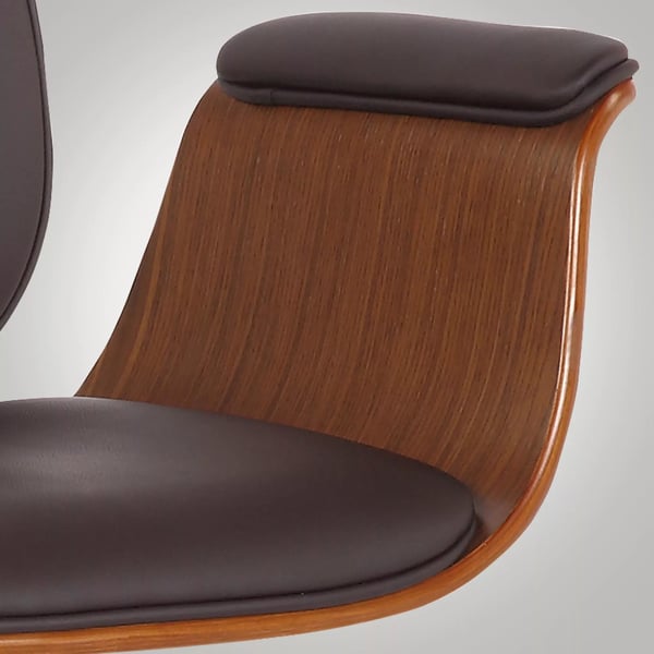 Kemberg Kontorstol Kunstlæder, Valnød/Brunt Træ med Metalstel, Ergonomisk Drejestol med Vippefunktion og Hjul