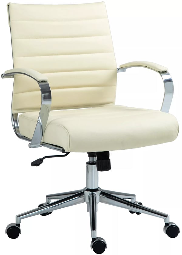 Cremefarvet kontorstol med krom-look metalstel