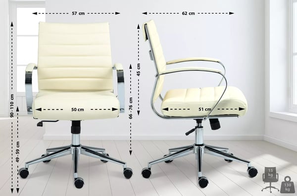 Cremefarvet kontorstol med krom-look metalstel