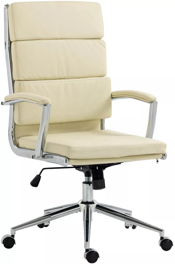 Cleveland Creme Kontorstol med Krom-look Metalaccenter - Ergonomisk Kunstlæder