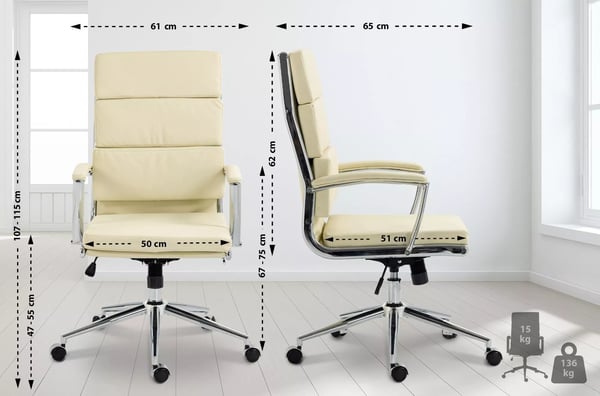 Cleveland Creme Kontorstol med Krom-look Metalaccenter - Ergonomisk Kunstlæder