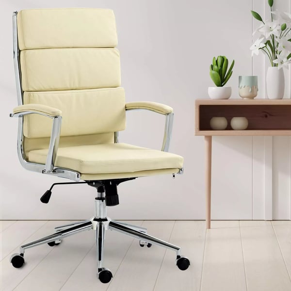 Cleveland Creme Kontorstol med Krom-look Metalaccenter - Ergonomisk Kunstlæder