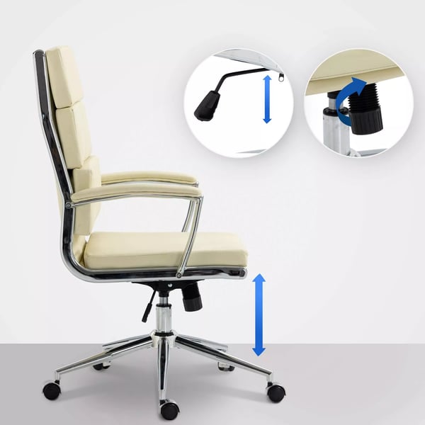 Cleveland Creme Kontorstol med Krom-look Metalaccenter - Ergonomisk Kunstlæder