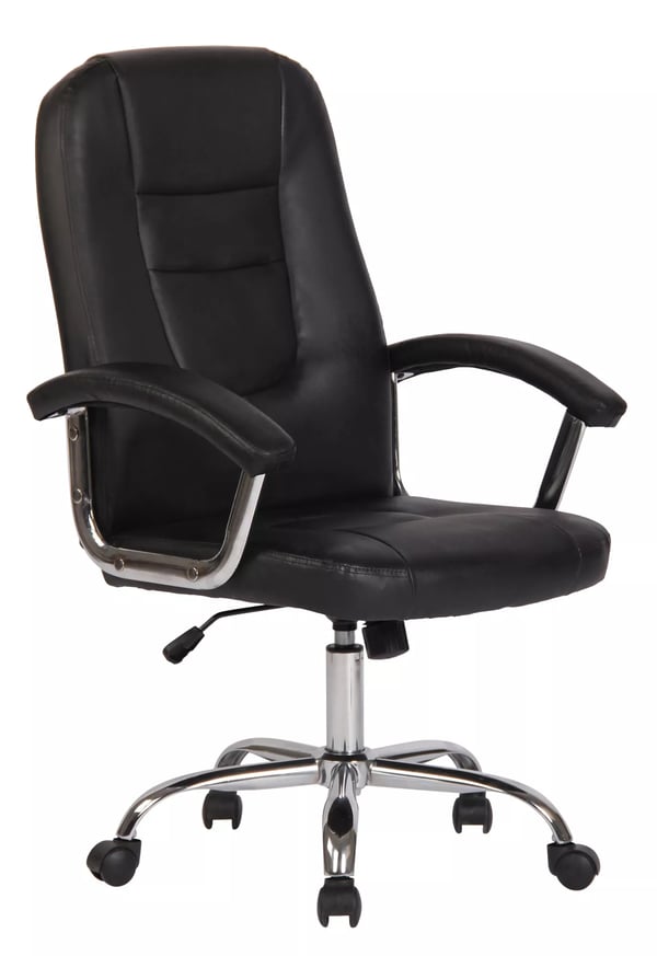 Reedville Ergonomisk Kontorstol med Kunstlæder, Sort med Krom-look Metalstel - Komfortabel & Justerbar
