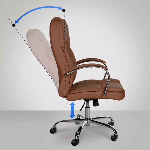 BIG Xanthos Ergonomisk Kontorstol - Lysebrunt Kunstlæder, Krom Metalbase, Op til 210 kg Kapacitet