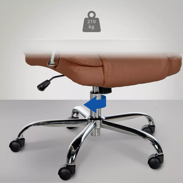BIG Xanthos Ergonomisk Kontorstol - Lysebrunt Kunstlæder, Krom Metalbase, Op til 210 kg Kapacitet