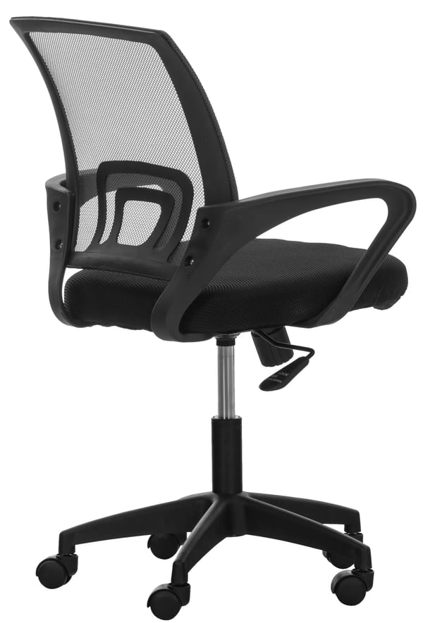 Sort mikrofiber- og plastikkontorstol - Ergonomisk drejestol med netryg
